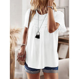 Women Swiss Dot Lace Tunic Top, Round Neck Puff Short Sleeve Loose Flowy Boho Blouse Casual Summer Shirt