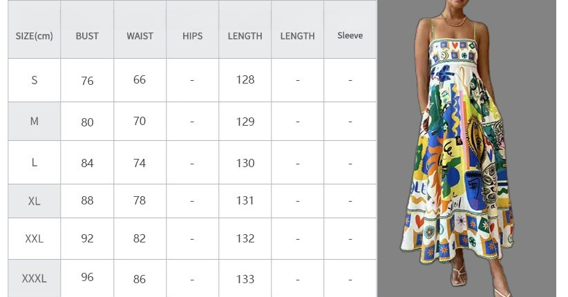 Elegant Printed High Waist Suspender Dress Long Dress