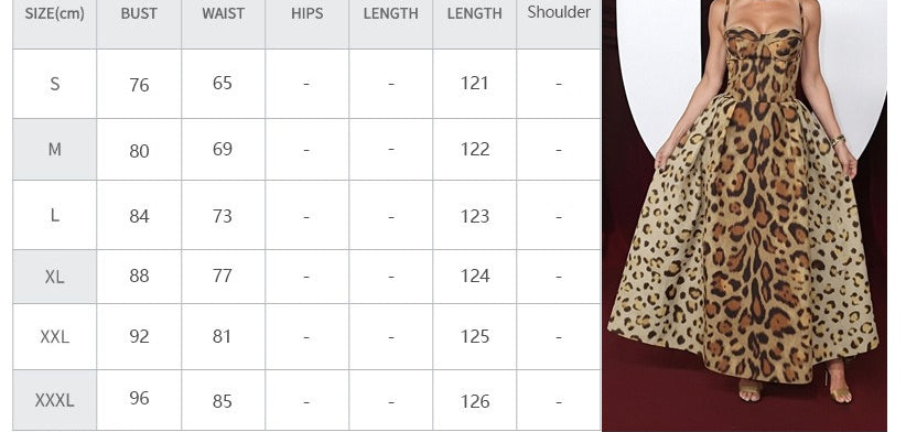 Women Sexy Leopard Print Suspender Waist A Line Dress
