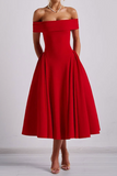 Women Casual Elegant Solid Color Off-Shoulder Dress Long Dress