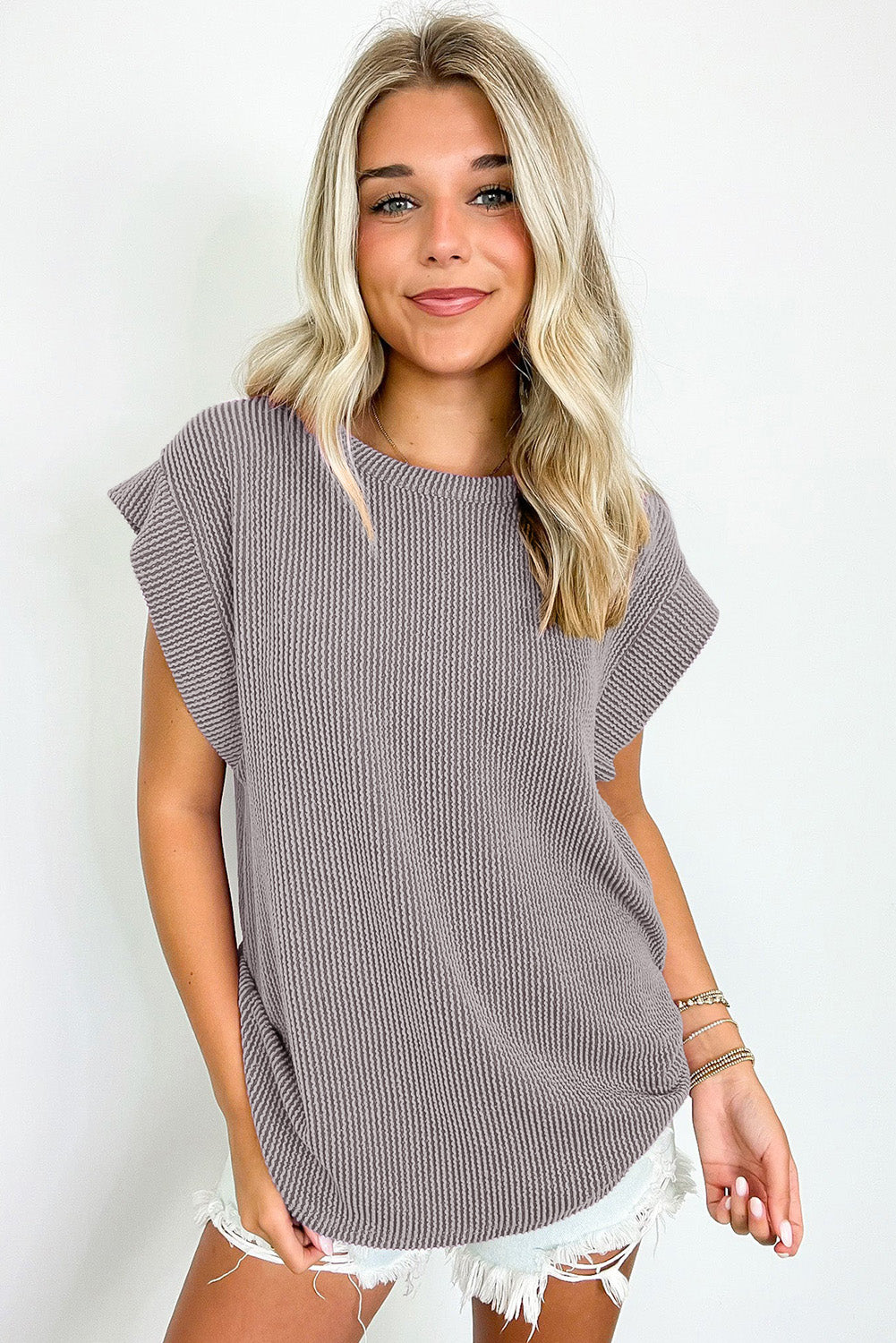 Dark Khaki Twisted Rib Wide Sleeve Crew Neck T Shirt