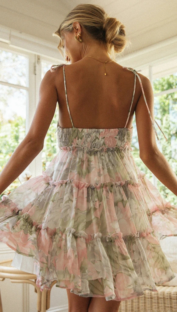 Vacation Sexy Print Suspender Dress Women