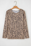 Khaki Leopard Print Long Batwing Sleeve Loose Top
