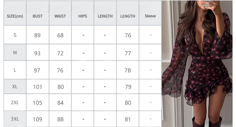 Women Sexy Deep V-Neck Print Dress Short Dress