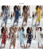 Womens Casual V-Neck Printed Strap-on Dress