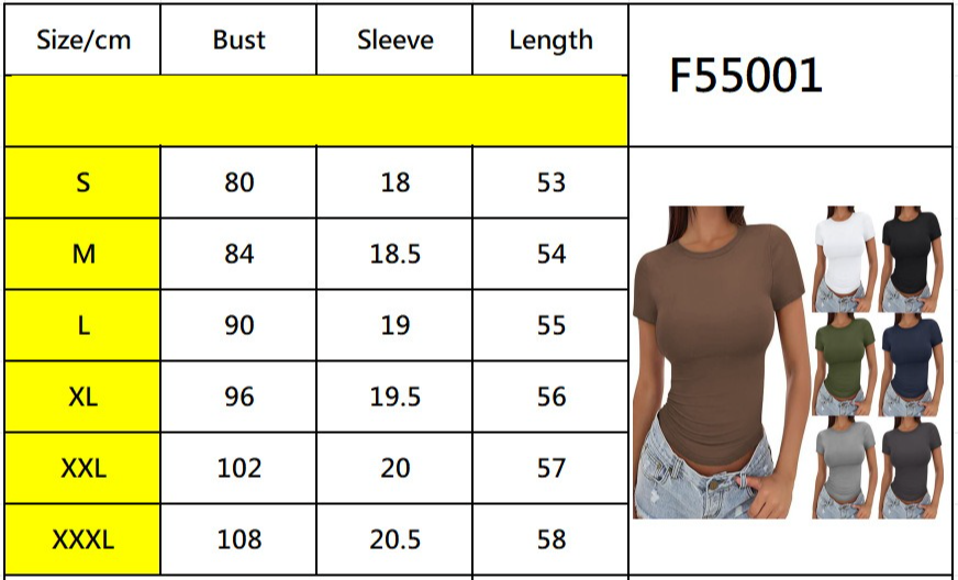 Women T-Shirt Slim-Fit Crew Neck Skinny Sexy Summer Top
