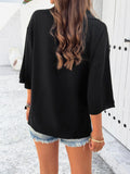 Women's Oversized Polo Collar Knit Top - 3/4 Sleeve, V-Notch, Side Split, Soft Casual Blouse for Daily Wear
