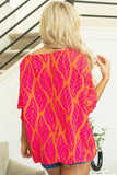 Rose Tropical Leaf Print Smocked Puff Sleeve Blouse