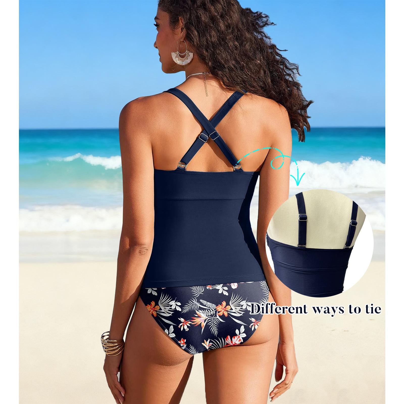 Women's 2-Piece Elastane Bikini Set - Over-the-Shoulder Strappy Deep V Spaghetti Strap, Breathable Quick Dry, Triangle Solid Color & Leopard Print High Waisted Swimsuit for Beach