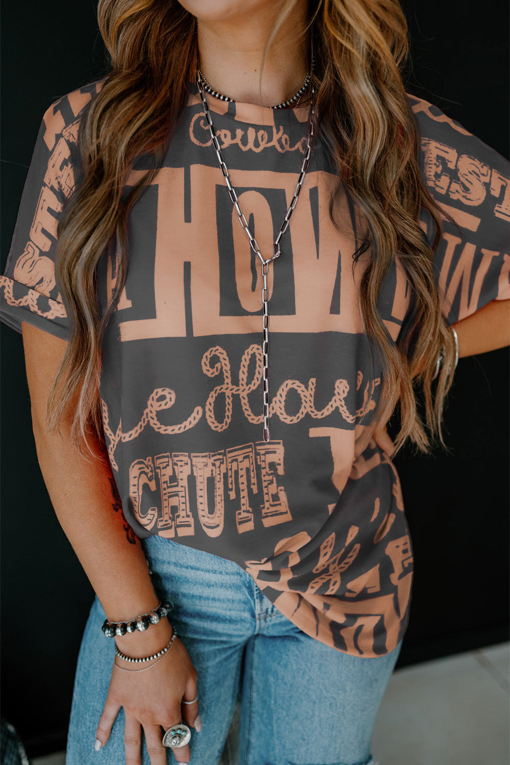 Rose Howdy Cowboy Letter Printed Western Fashion Tee