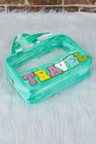 Mint Green TRAVEL Chenille Letter Clear PVC Makeup Bag