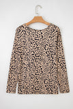 Khaki Leopard Print Long Batwing Sleeve Loose Top