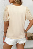 Apricot Polka Dot Mesh Puff Sleeve Textured Blouse