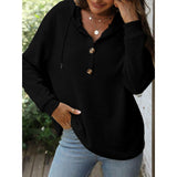 Women's Waffle Knit Henley Hoodie Long Sleeve Drawstring Button V Neck Casual Loose Fit Basic Tops