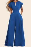Women's Fashion V-neck Solid Color Slim-fit Wide-leg Jumpsuit