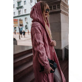 Women Solid Hooded Long Cardigan Sweater Twist Knitted Sweater