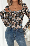 Black Floral Print Slim Long Sleeve T Shirt