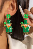 Dark Green St Patricks Day Enameled Leprechaun Drop Earrings