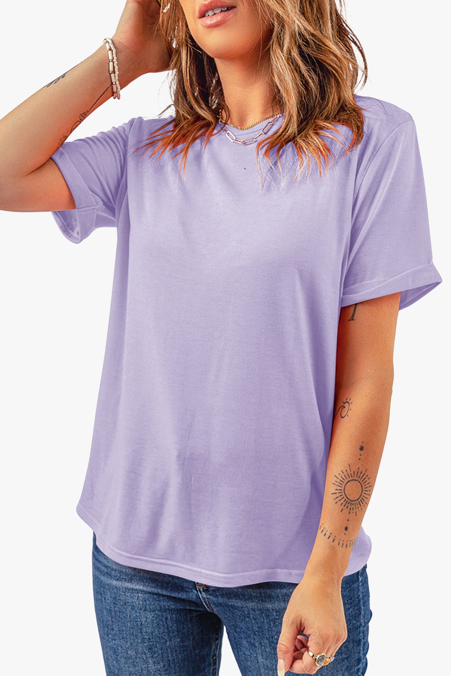 Bright Green Casual Plain Crew Neck Tee