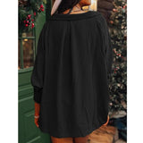 Women V Neck Collared Tunic Blouse, Oversized Loose 3/4 Lantern Smocked Sleeve Textured Casual Longline Shirt