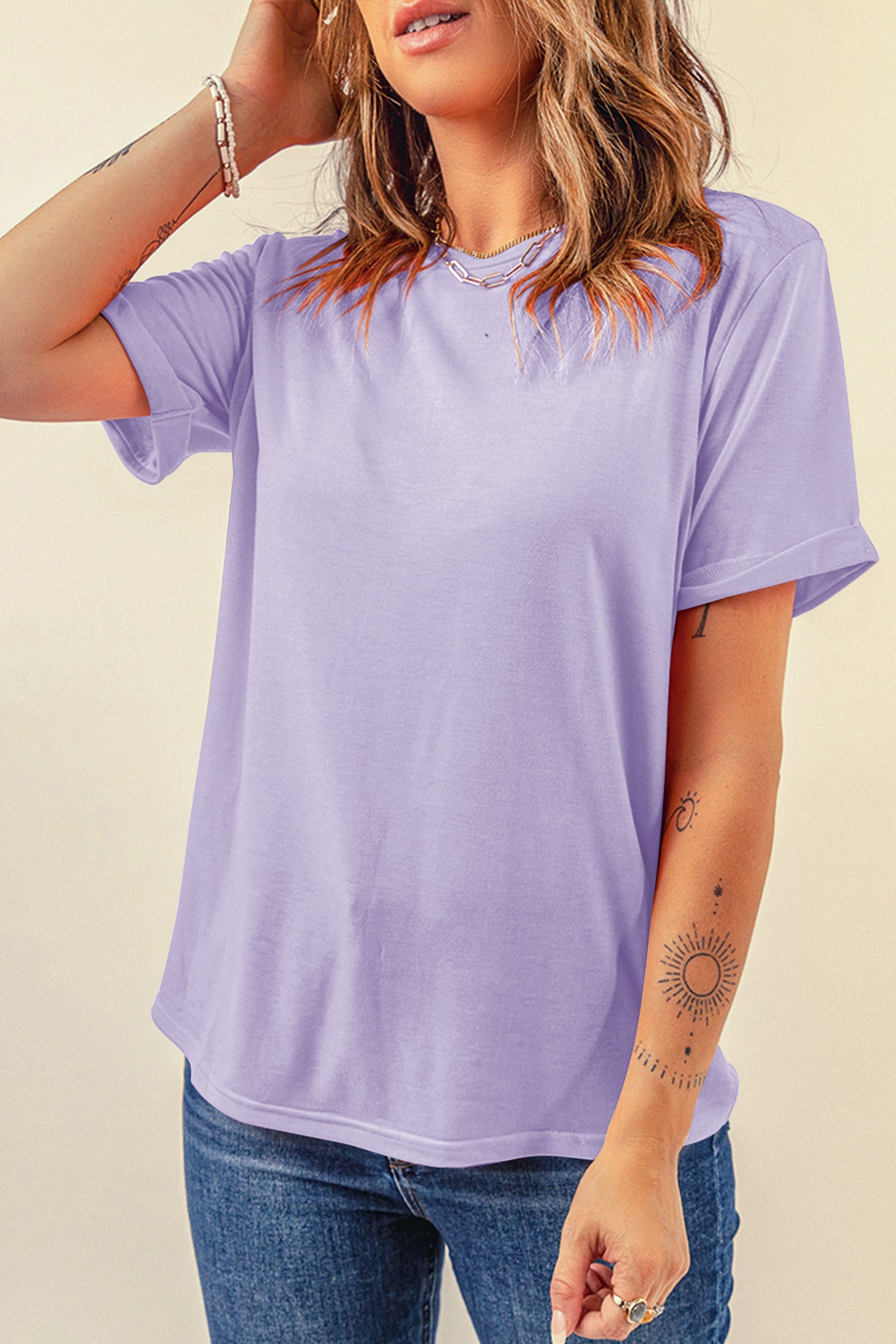 Bright Green Casual Plain Crew Neck Tee