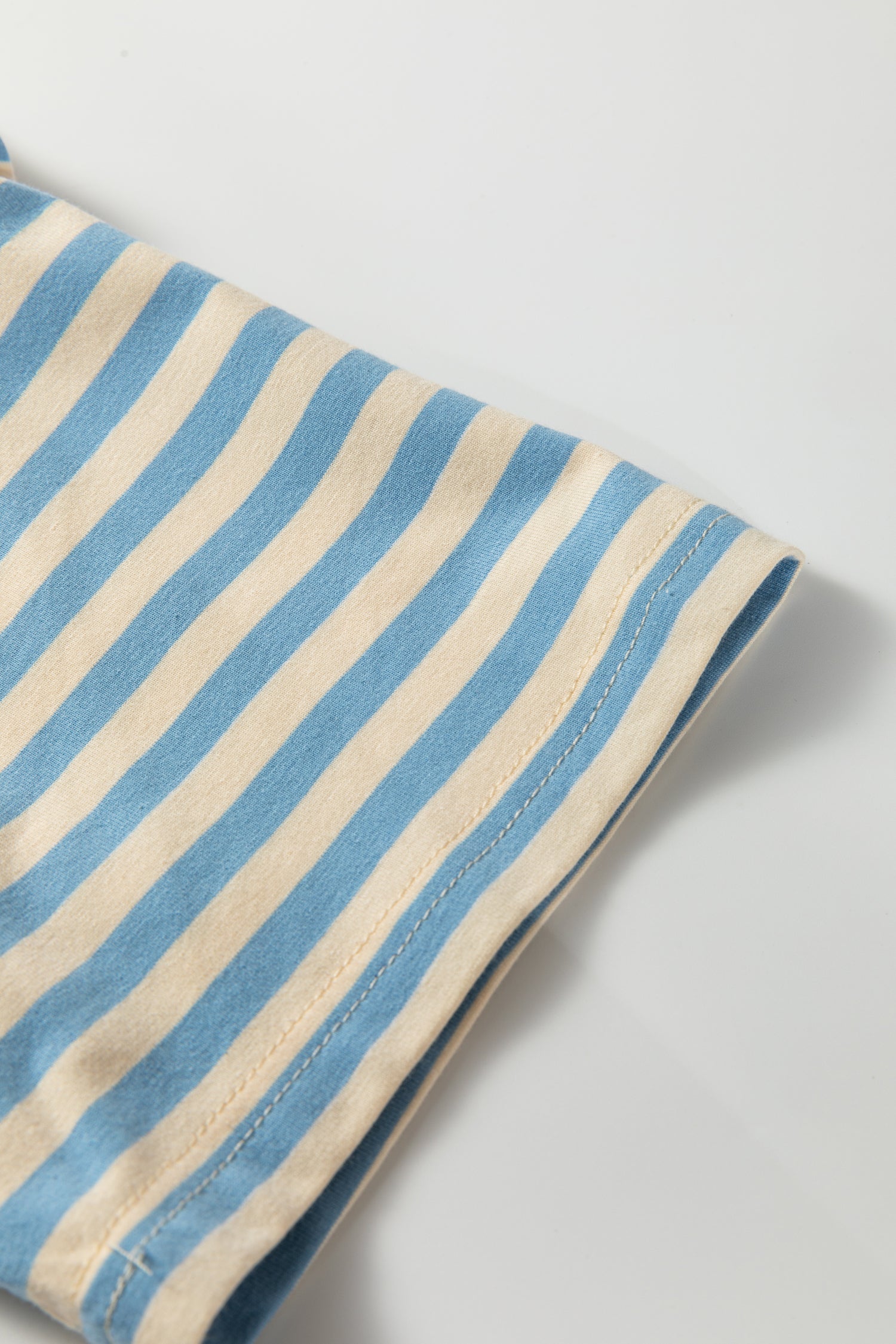 Sky Blue Stripe Contrast Crew Neck Drop Shoulder Loose Tee