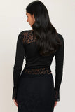 Black Asymmetric Panels Sheer Floral Lace Patchwork Long Sleeve Top