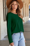 Evergreen Asymmetric Seam Detail Solid Color Long Sleeve Top