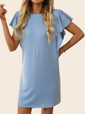 Women's Contrasting Color Twisted Ruffle Sleeve Midi Dress