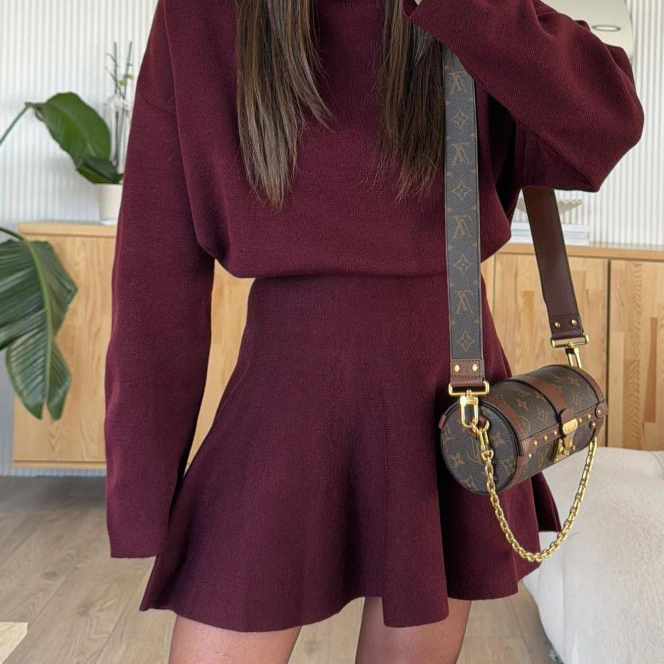 Women's Feminine Elegant 2-Piece Turtleneck Knit Outfit Set - Oversized Long Sleeve Soft Basic Sweater Top, High Waist Flared Mini Skirt for Fall Winter Casual Wear