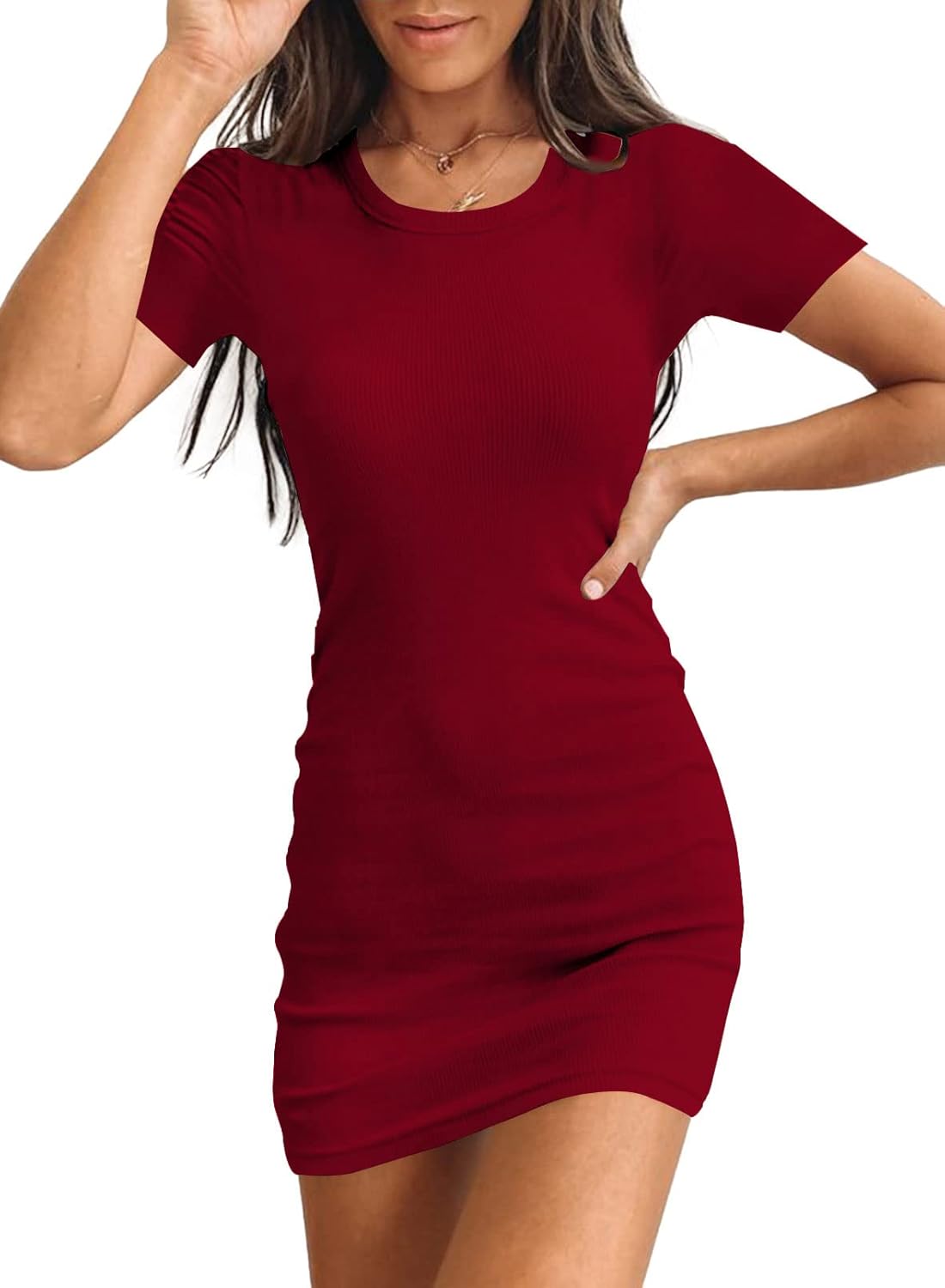 Women's Summer Ribbed Tank Dress Scoop Neck Slim Fit Sleeveless Bodycon Mini Dresses