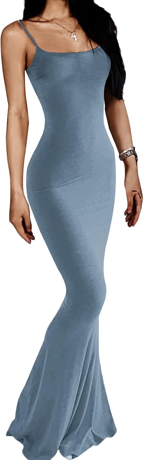 Women's Casual Lounge Slip Long Dress Sexy Sleeveless Backless Bodycon Maxi Dresses 2023 Summer Slim Elegant