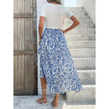 Women's Square Neck Short Sleeve Ribbed Knit High Waist Flowy Boho Midi Dress - Floral Accents Casual Dresses for Daily, Holiday Wear, Women's Dresses