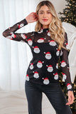 Black Christmas Fashion Print Slim Fit Long Sleeve Top