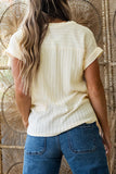 Beige Twisted Texture Knit V Neck T Shirt