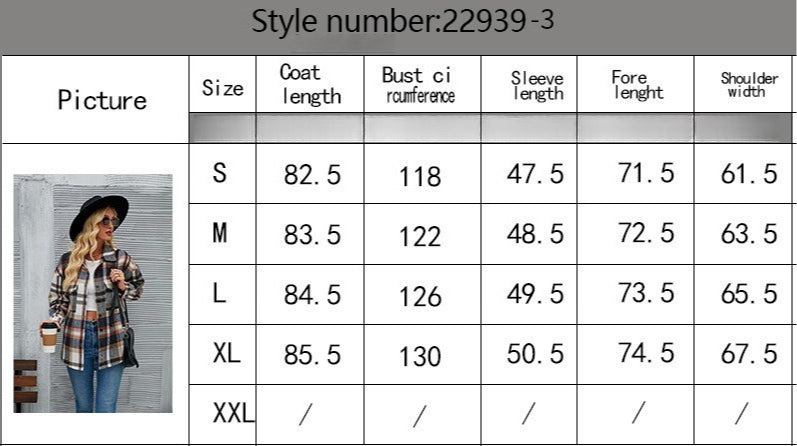 Women Long Sleeve Cardigan Lapel Loose Plaid Wool Shirt Jacket