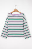 Purple Stripe Oversize Drop Shoulder Long Sleeve Casual Top