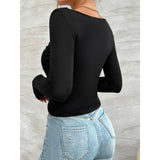 Twist Front V Neck Long Sleeve Top for Women, Slim Fit Thumb Hole Solid Crop Tee, Stretchy Basic Going Out Shirt