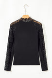 Black Leopard Mesh Patchwork Knit Long Sleeve Top