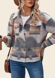 Casual Aztec Print Button Down Woolen Long Sleeve Jacket Coat