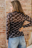 Black Game Day Rugby Mesh Sheer Long Sleeve Top
