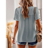 Women's Swiss Dot Lace Trim Short Sleeve Blouse - Casual Round Neck Flowy Loose Tunic Top for Summer, Blouses for Women