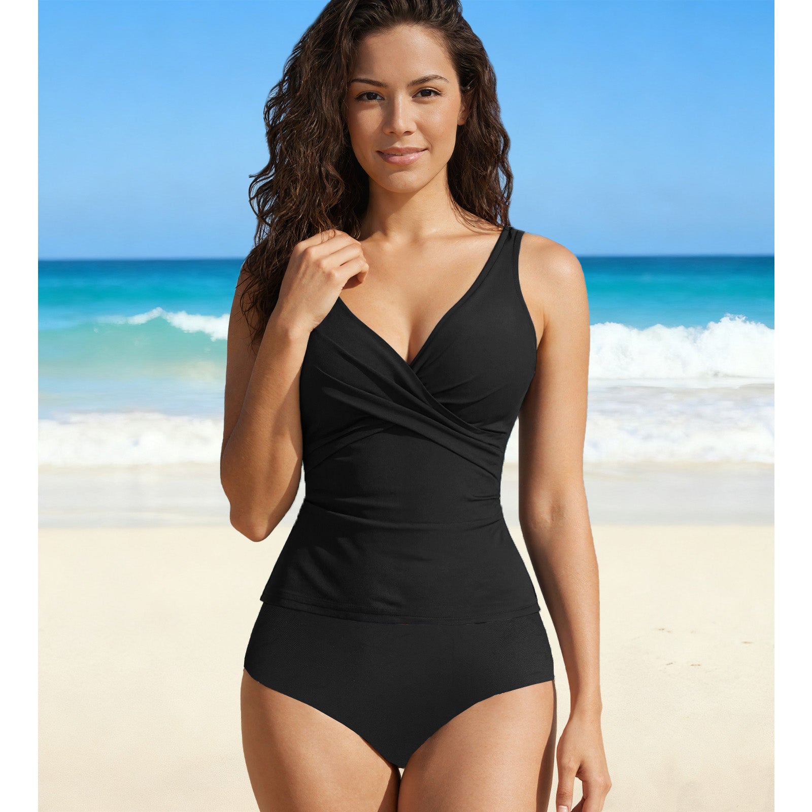 Two-piece Swimsuit Women's Tummy Tuck Top with Sexy Bikini Bottoms