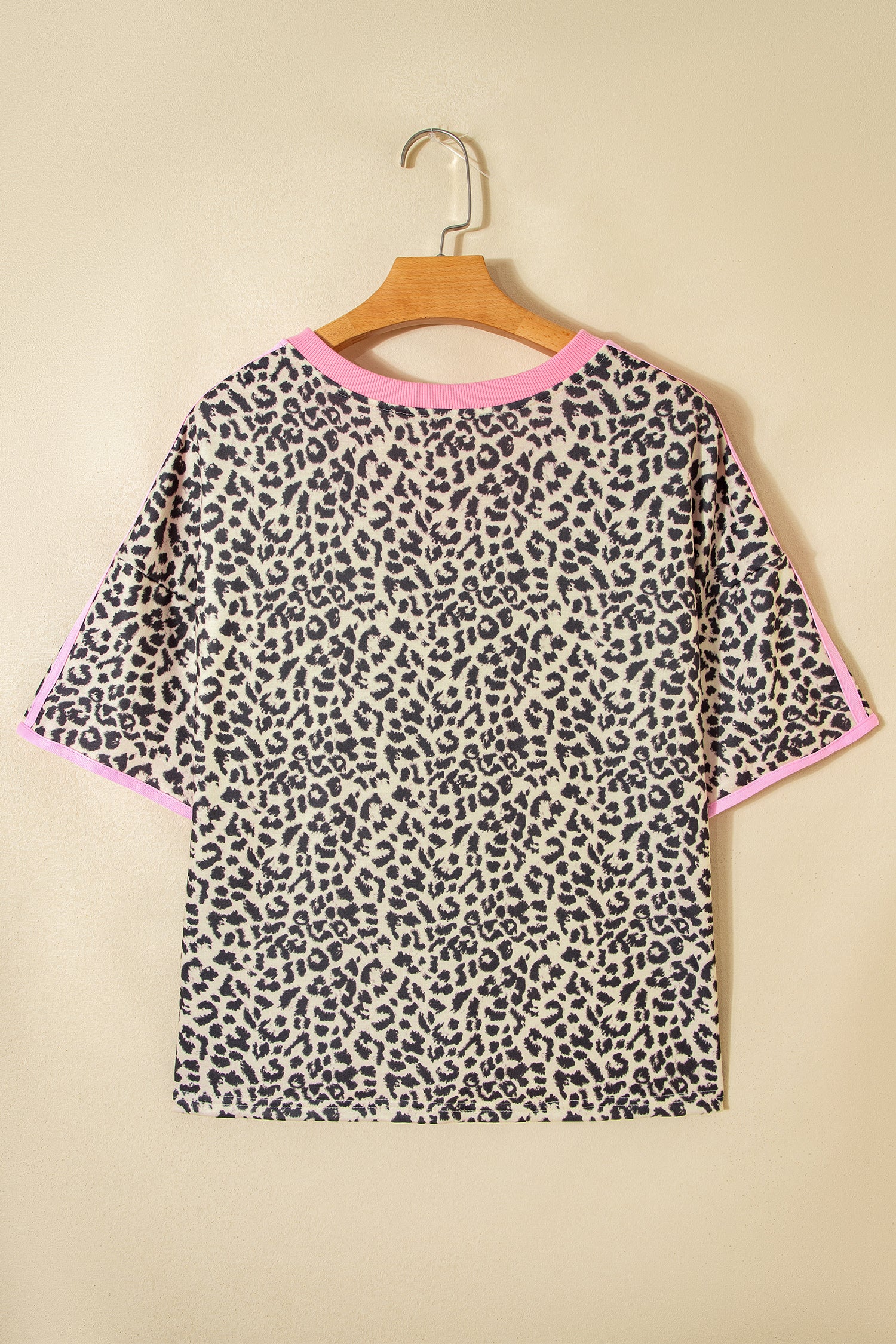 White Contrast V Neck Varsity Short Sleeve Leopard Top