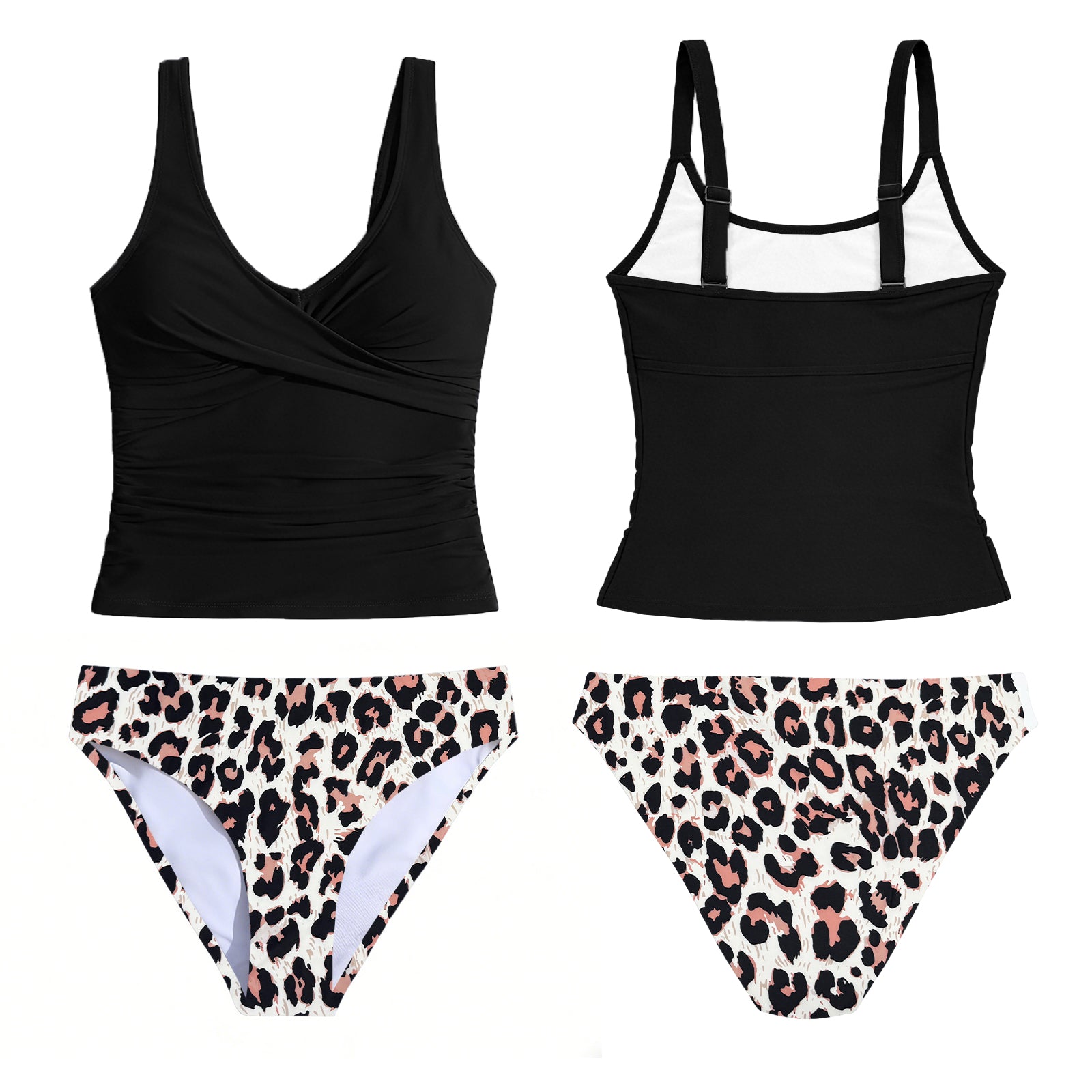 Two-piece Swimsuit Women's Tummy Tuck Top with Sexy Bikini Bottoms