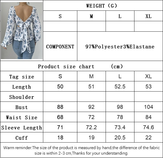 Women Square Collar Bubble Floral Long Sleeve Blouse