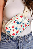 White Star Printed Buckle Strap Flag Day Crossbody Bag