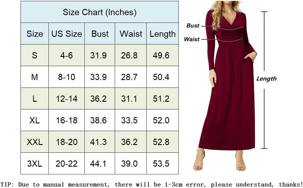 Women's Dresses Deep V-Neck Long Sleeve Empire Waist Long Dress Casual with Pockets