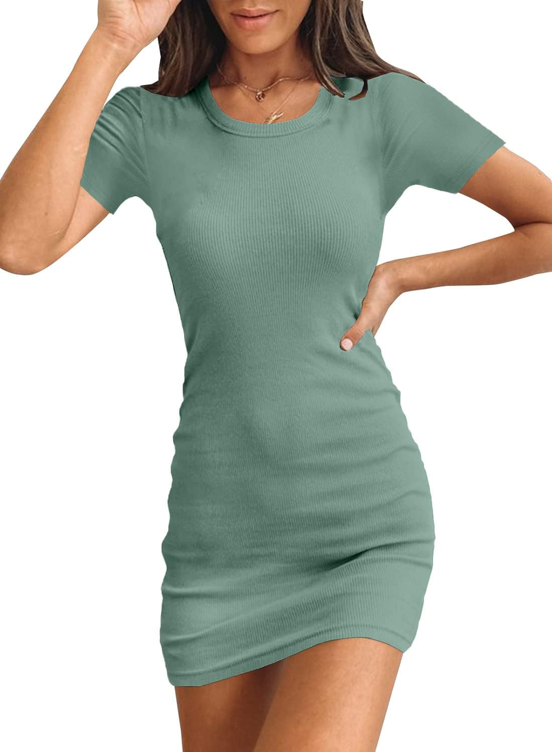 Women's Summer Ribbed Tank Dress Scoop Neck Slim Fit Sleeveless Bodycon Mini Dresses