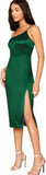 Women's Elegant One Shoulder Sleeveless Split Hem Satin Party Cocktail Midi Dress